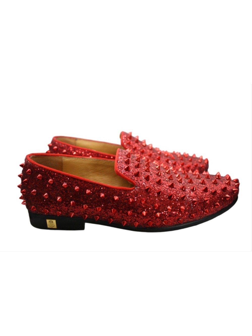 Erphpre Paul Men’s Red Glitter Spiked Loafers Studded Prom Dress Shoes Size 42